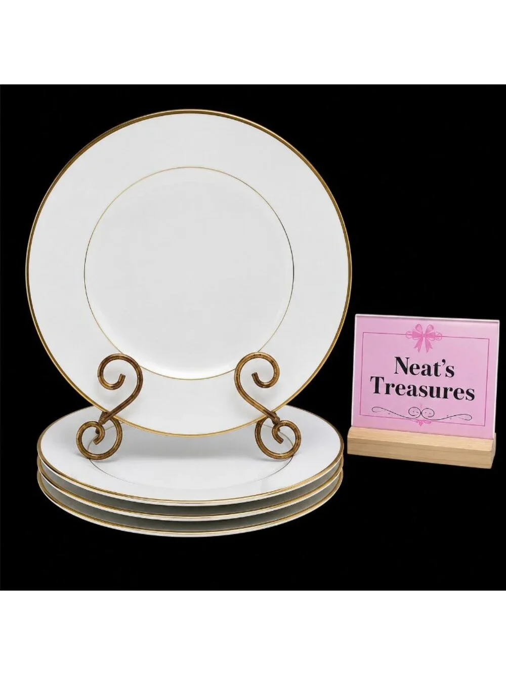 Vintage Noritake DAWN White Gold Trim Verge Japan Porcelain Dinner Plates Set 4